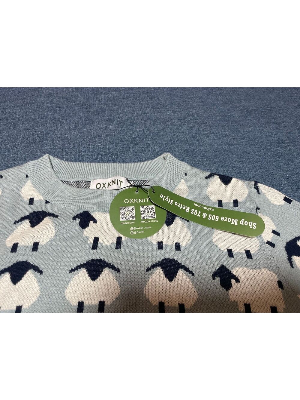 NWT Oxknit Medium shallow scoop neck short sleeve sheep sweater retro - Picture 3 of 5